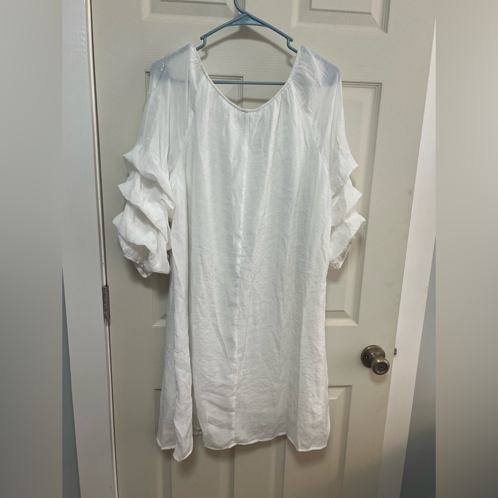 Indigo Rose White Ruffle Sleeve Mini Dress - Elegant Summer Style - Picture 2 of 4